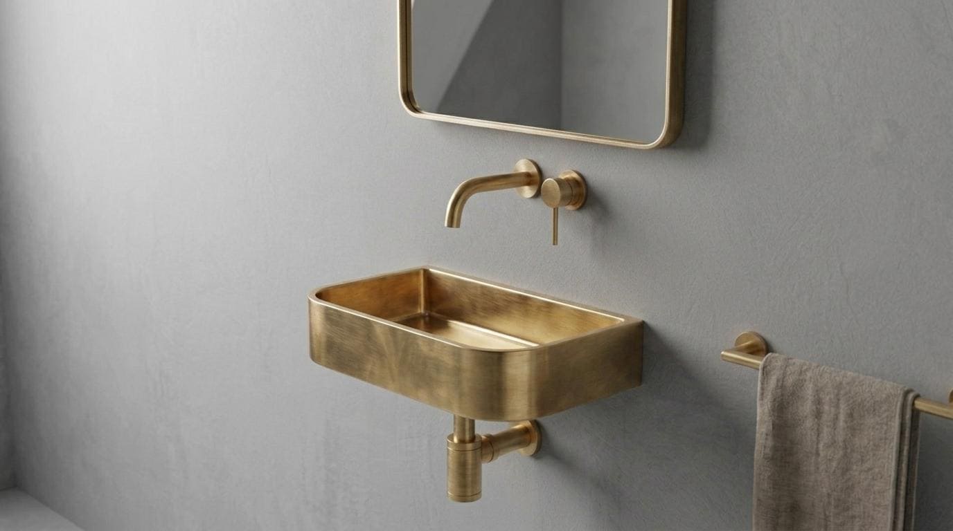 Antique Brass Sink - Wall Mounted Rectangular Basin, Custom Bathroom Vanity Washbasin - Powder Room Gold Sink, Floating Handcrafted Sink