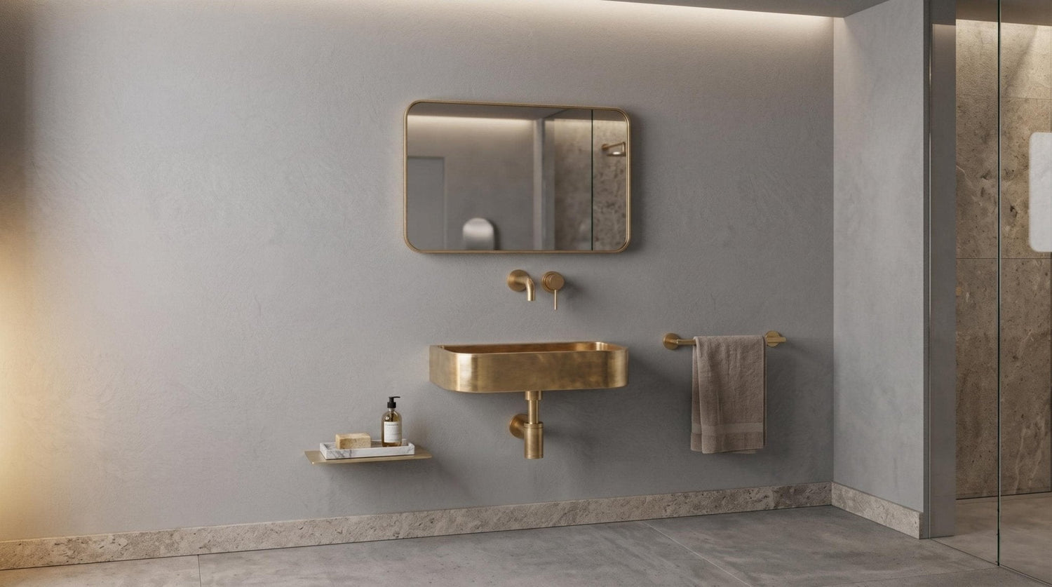 Antique Brass Sink - Wall Mounted Rectangular Basin, Custom Bathroom Vanity Washbasin - Powder Room Gold Sink, Floating Handcrafted Sink