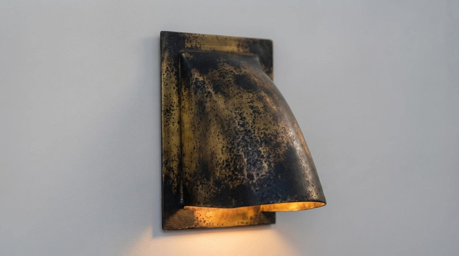Antique Brass Wall Sconce, Handmade Black Patina Indoor Outdoor Light, Aged Gold Curved Wall Lamp, Rustic Vintage Sconce Fixture
