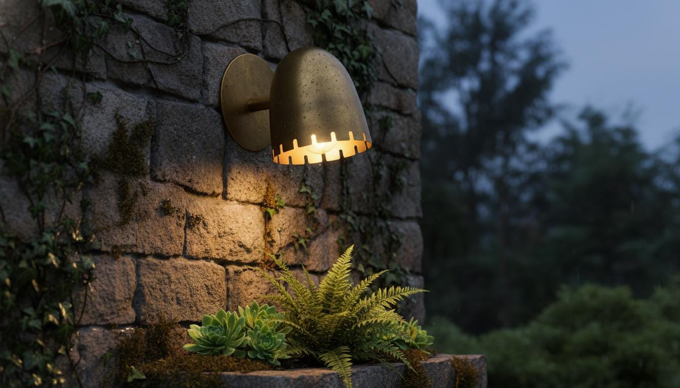 Antique Brass Wall Sconce - Mid-Century Cut Dome Lamp
