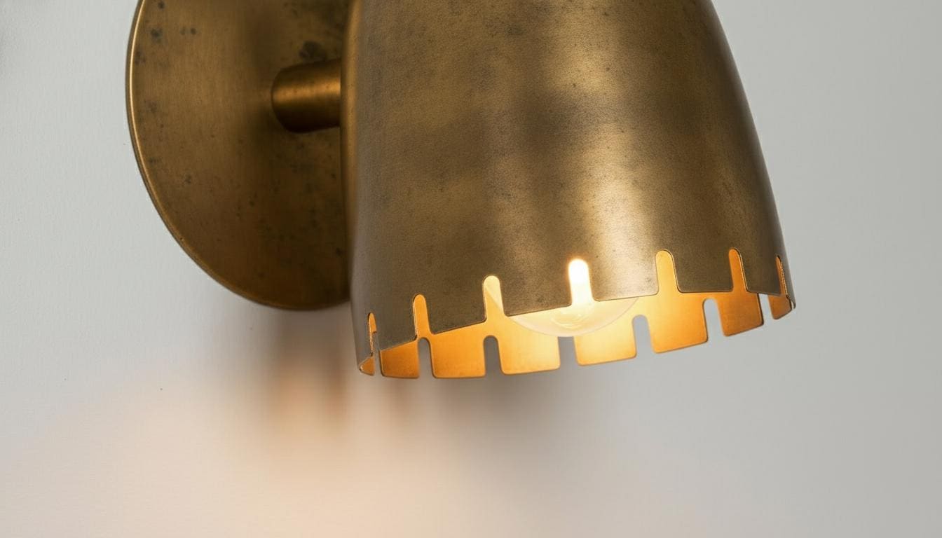 Antique Brass Wall Sconce - Mid-Century Cut Dome Lamp