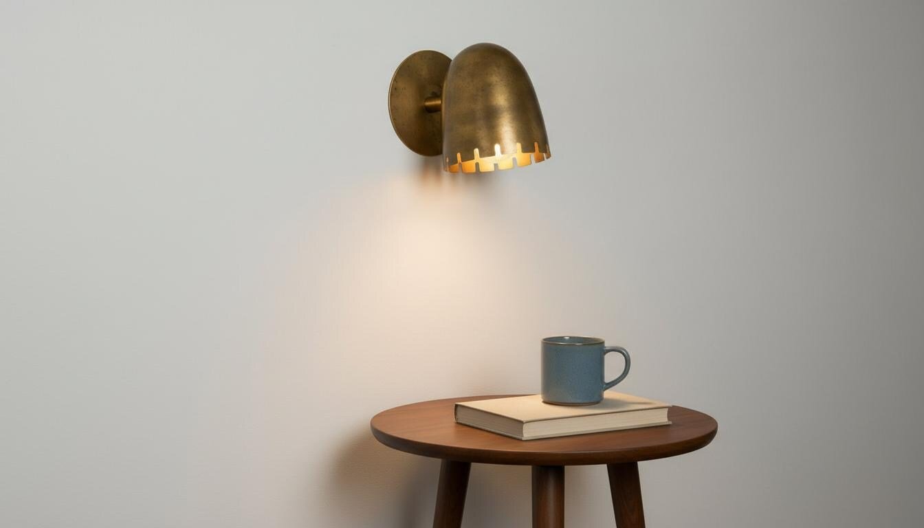 Antique Brass Wall Sconce - Mid-Century Cut Dome Lamp