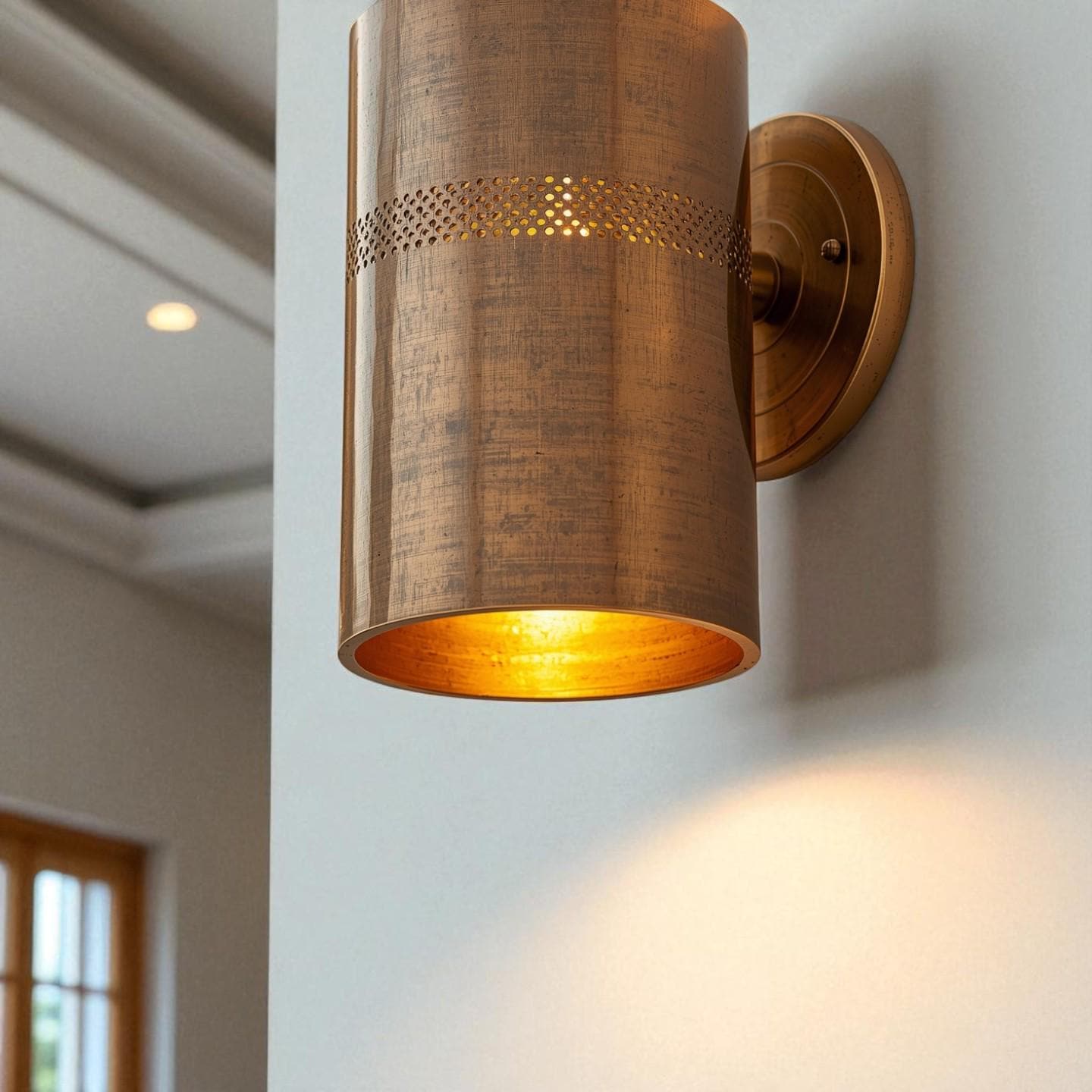 Antique Brass Wall Sconce - Perforated Cylinder Architectural Light