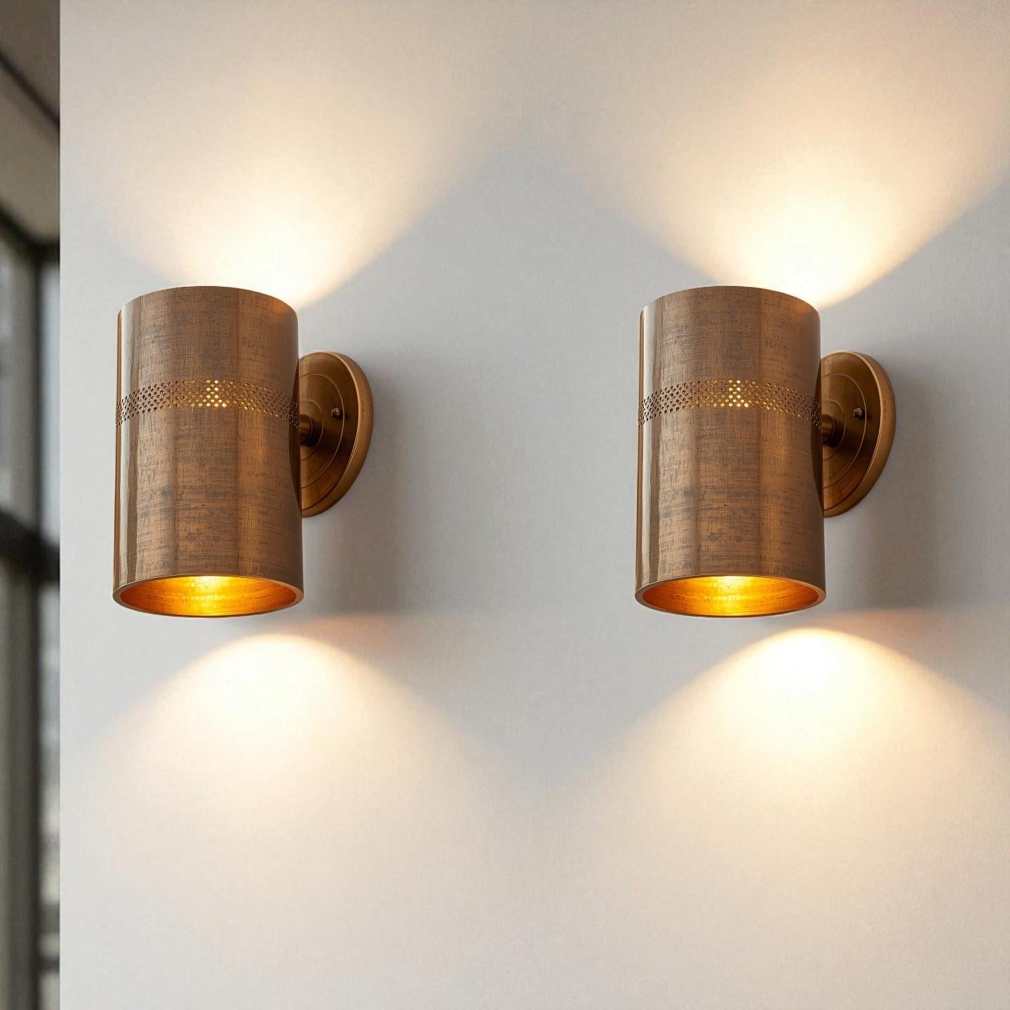 Antique Brass Wall Sconce - Perforated Cylinder Architectural Light