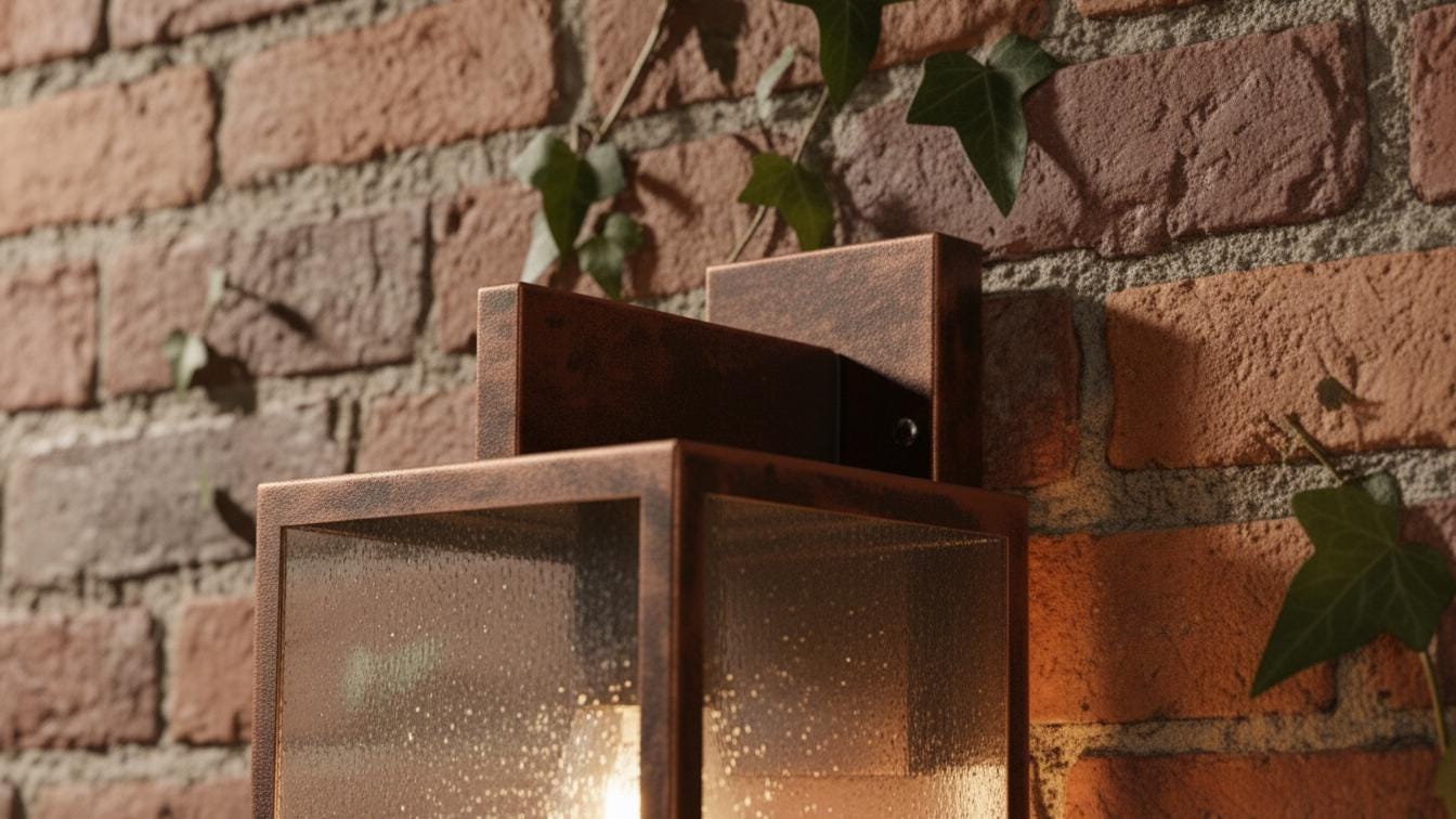 Antique Copper Box Lantern - Rustic Outdoor Wall Sconce