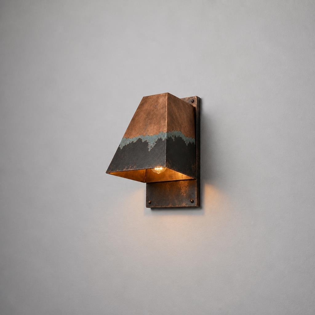 Antique Copper Outdoor Wall Sconce | Handcrafted Exterior Lantern Light | Rustic Front Porch Lighting | Custom Indoor black Patina Wall Lamp