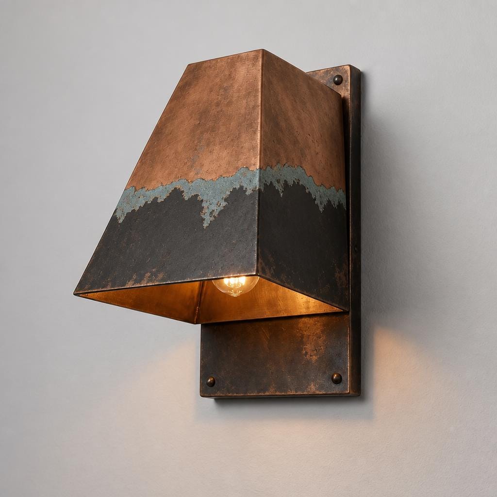 Antique Copper Outdoor Wall Sconce | Handcrafted Exterior Lantern Light | Rustic Front Porch Lighting | Custom Indoor black Patina Wall Lamp
