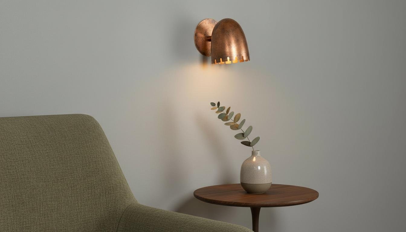 Antique Copper Wall Sconce - Mid-Century Cut Dome Shade