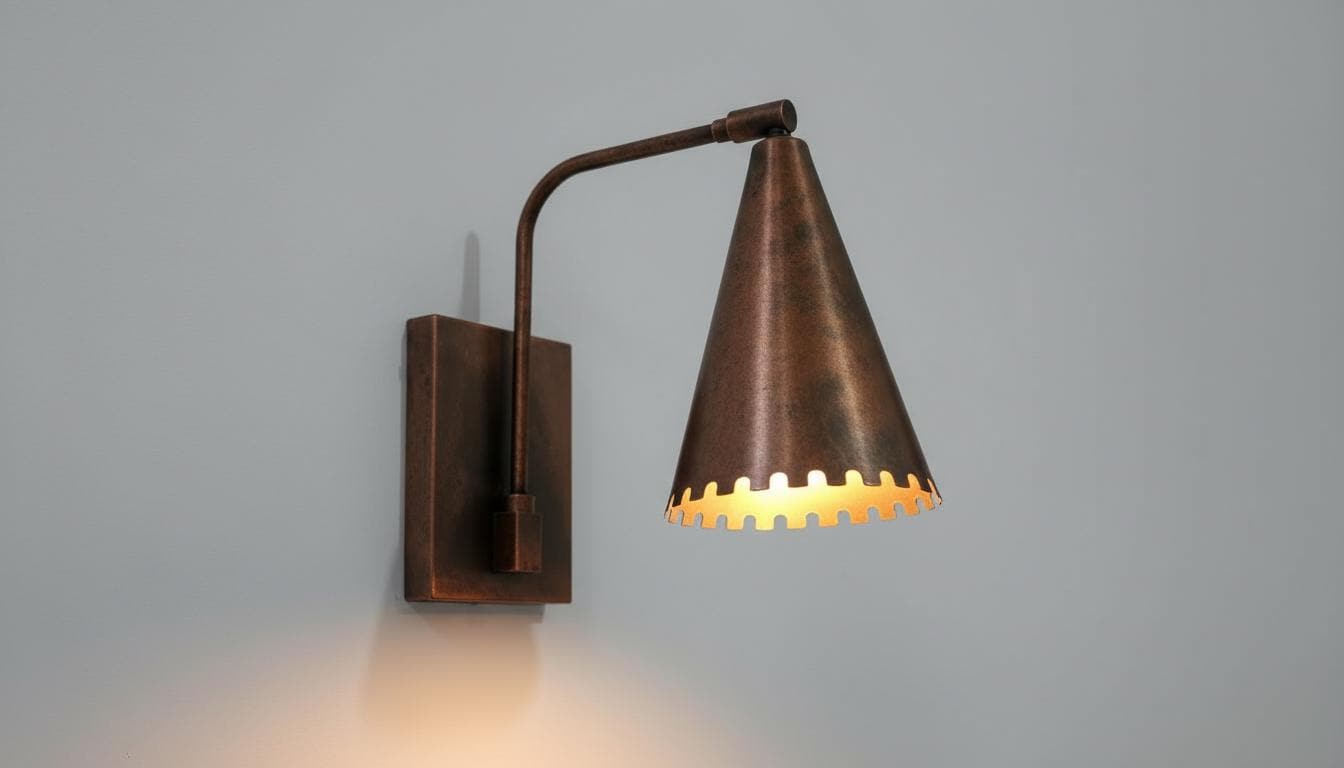Antique Copper Wall Sconce - Rustic Handcrafted Cone Lamp