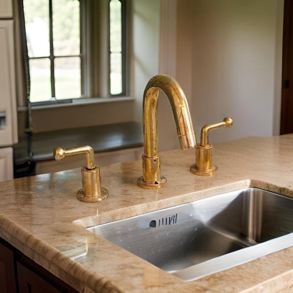 Antique Unlacquered Brass 3-Hole Bathroom Faucet - Deck Mounted