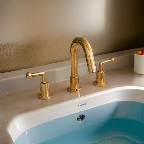 Antique Unlacquered Brass 3-Hole Bathroom Faucet - Deck Mounted