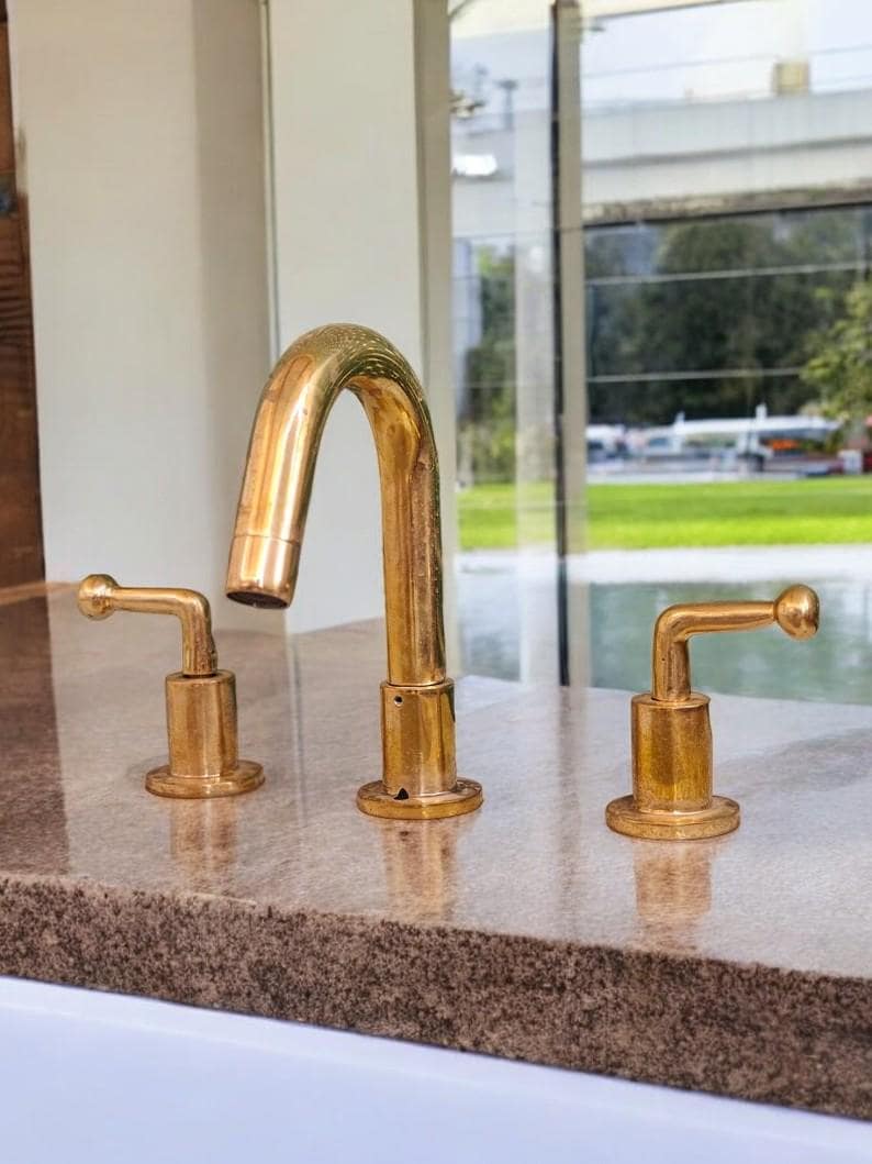 Antique Unlacquered Brass 3-Hole Bathroom Faucet - Deck Mounted