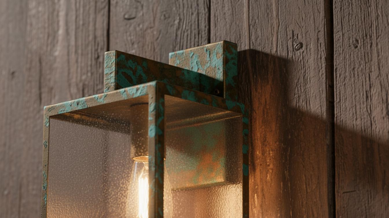 Antique Verdigris Brass Box Lantern - Outdoor Wall Sconce