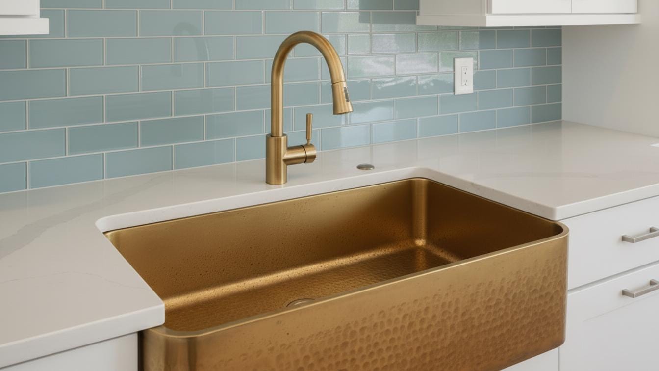 Apron Front Hammered Brass Farmhouse Sink - Luxury Kitchen Basin