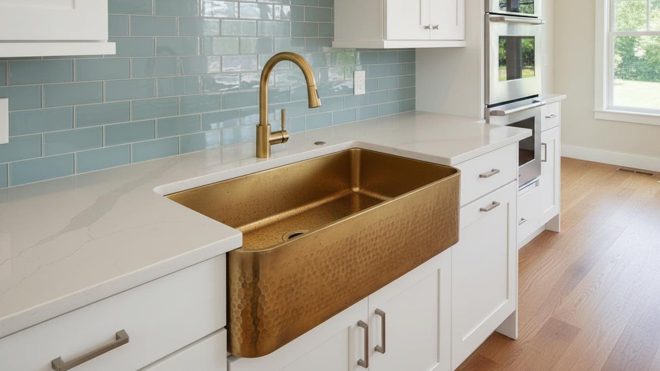Apron Front Hammered Brass Farmhouse Sink - Luxury Kitchen Basin
