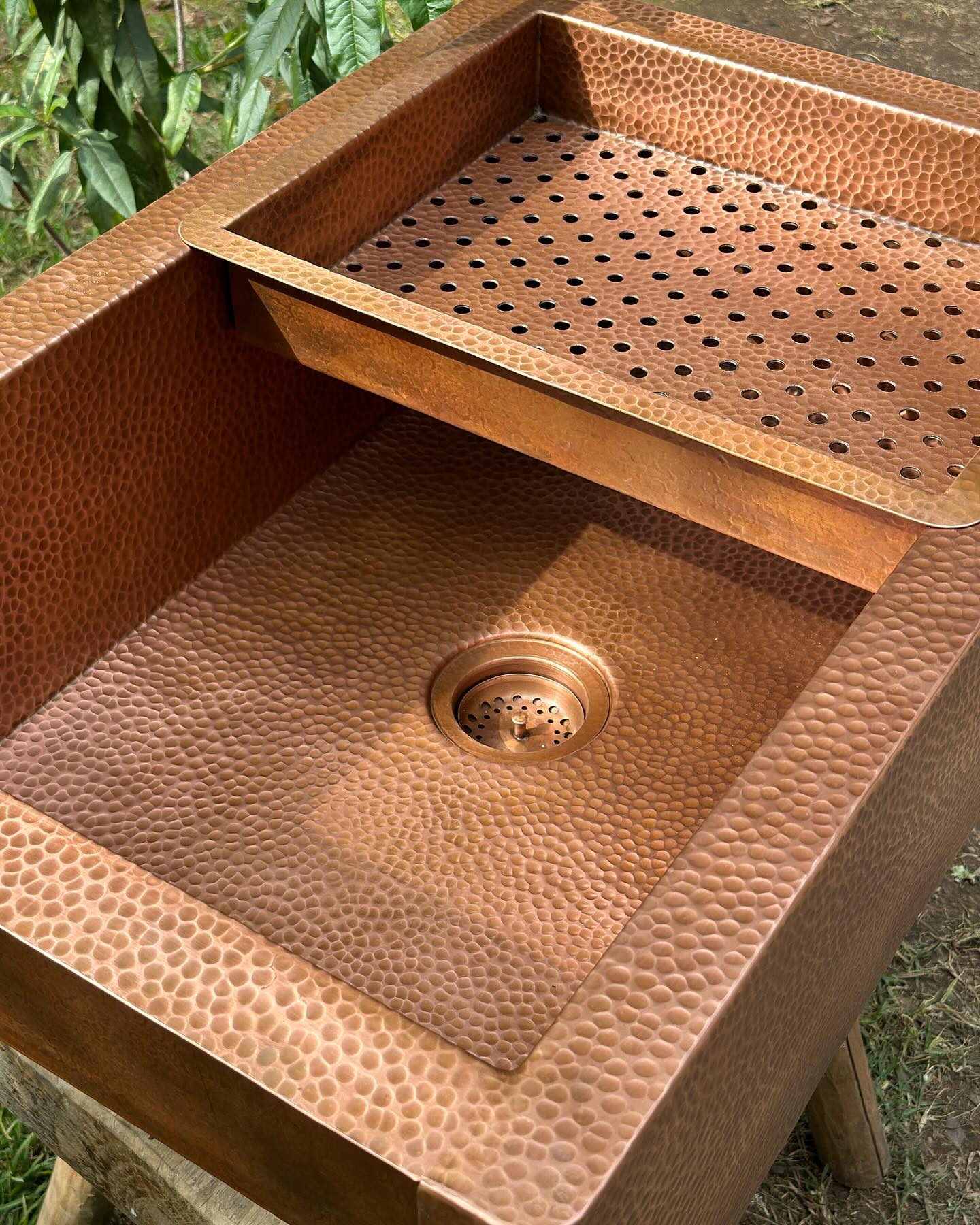 Double Wall Copper Farmhouse Kitchen sink With Drain Board