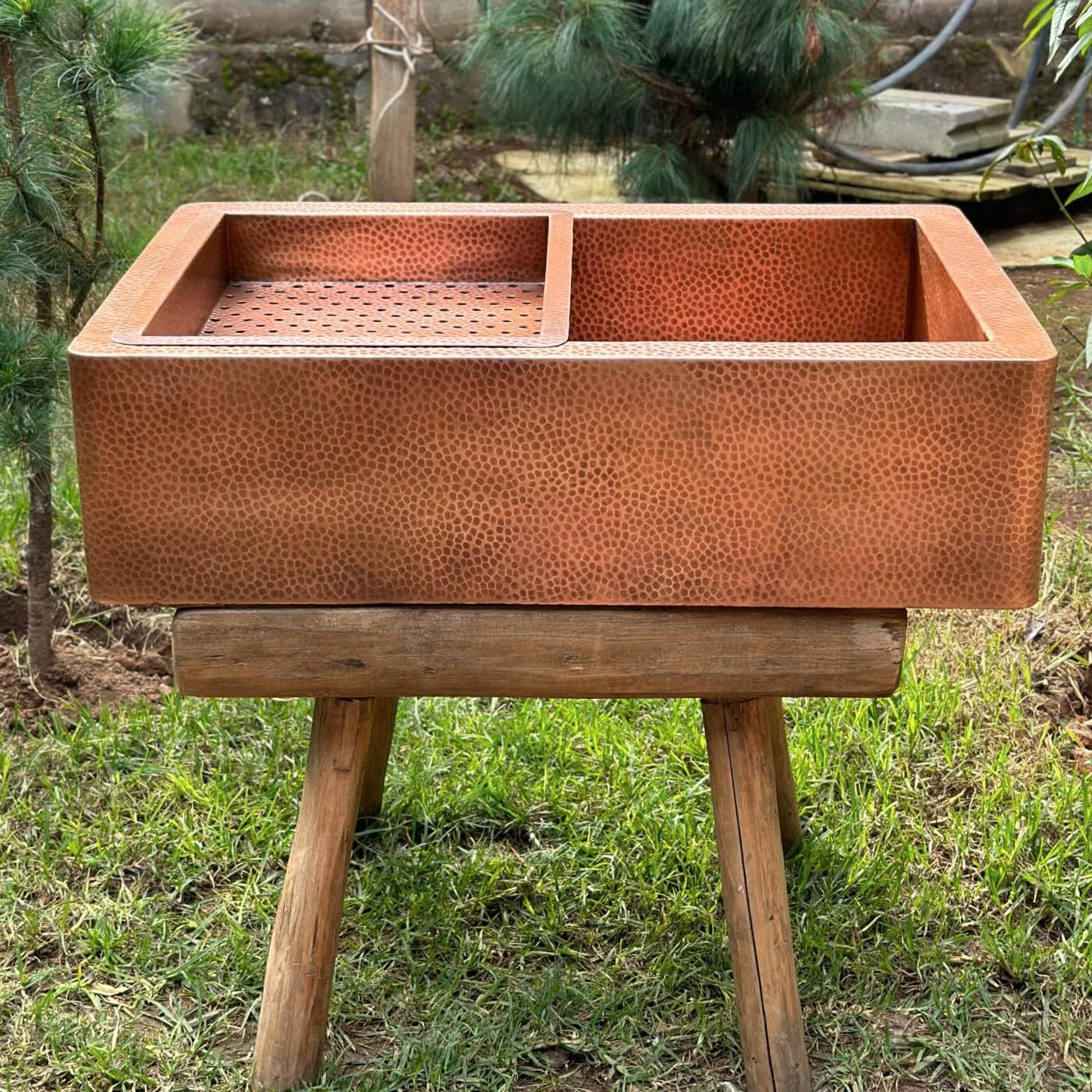 Double Wall Copper Farmhouse Kitchen sink With Drain Board