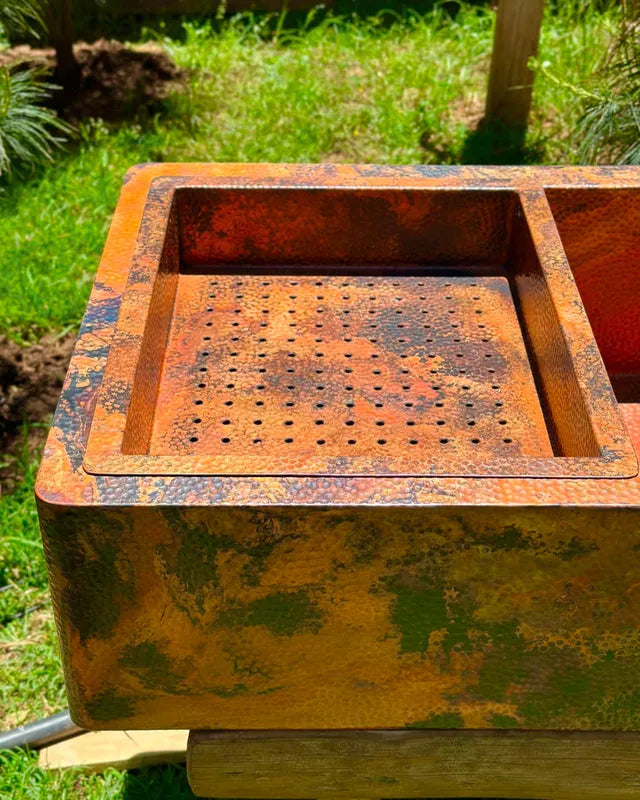 Copper Single Bowl Farmhouse Kitchen Sink With Drain Board
