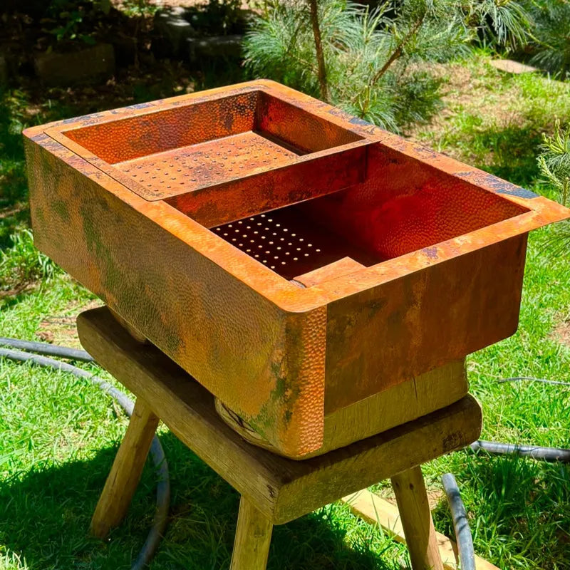 Copper Single Bowl Farmhouse Kitchen Sink With Drain Board