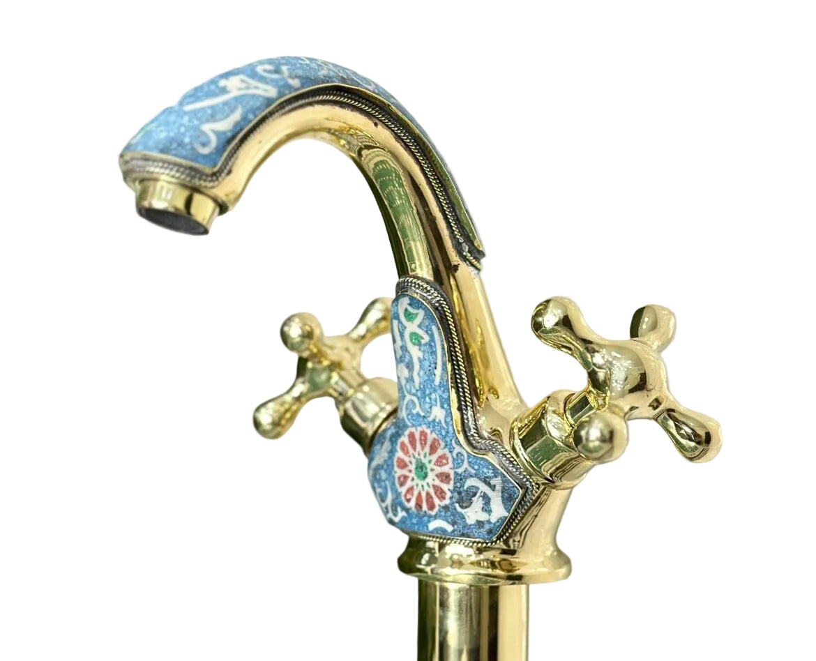 ARTISAN BRASS VESSEL SINK FAUCET – HANDCRAFTED BATHROOM TAP WITH COLORFUL RESIN ACCENTS