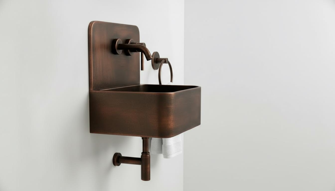 Artisanal Oil Rubbed Copper Wall Mounted Bathroom Sink - Luxury Farmhouse Vanity basin