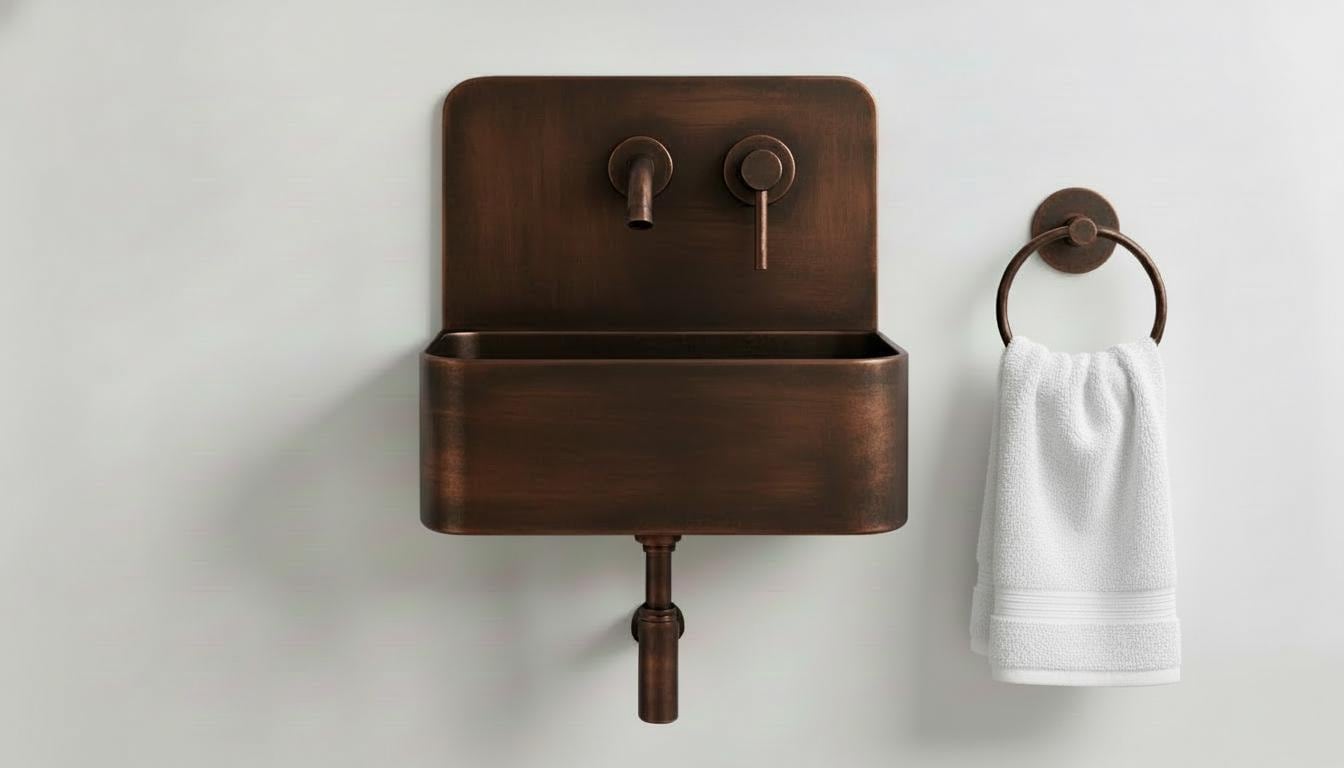 Artisanal Oil Rubbed Copper Wall Mounted Bathroom Sink - Luxury Farmhouse Vanity basin