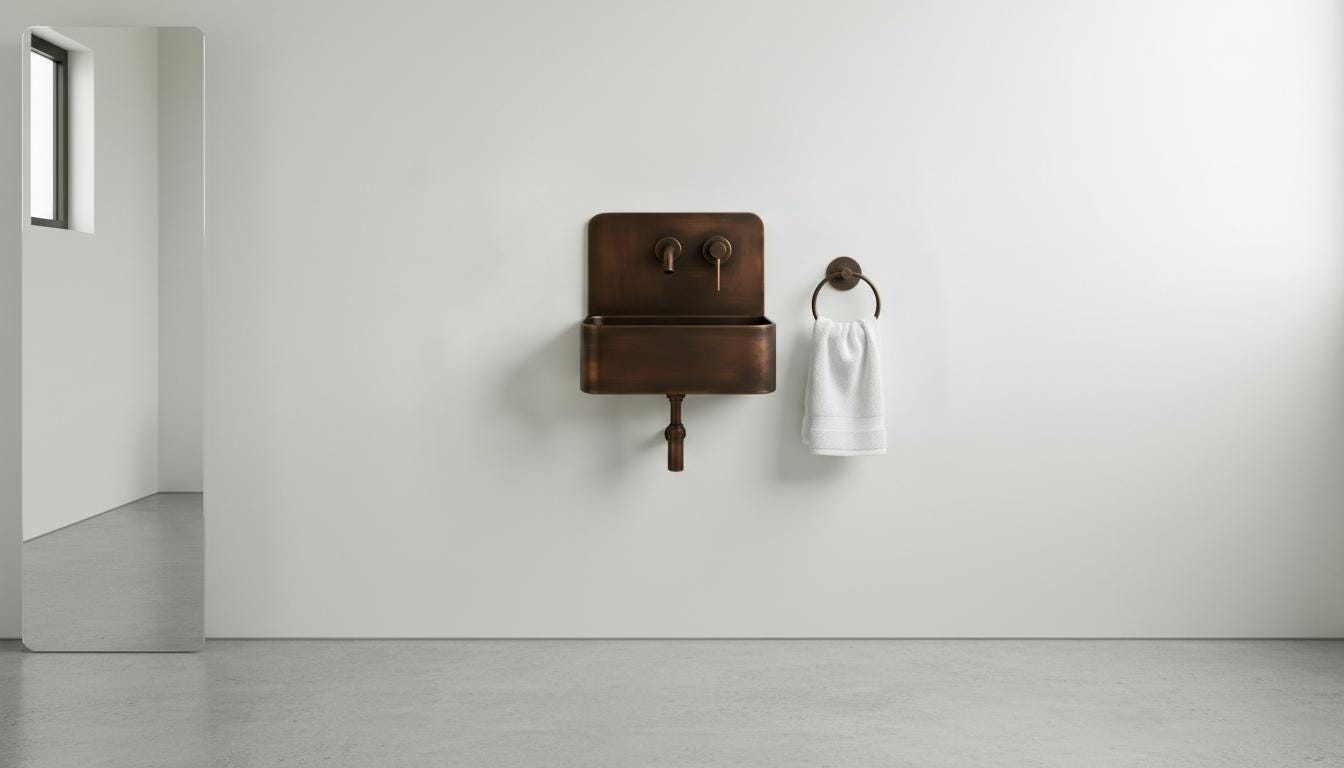 Artisanal Oil Rubbed Copper Wall Mounted Bathroom Sink - Luxury Farmhouse Vanity basin