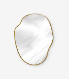 Varaudu Gold Framed Asymmetrical Mirror - Antique Brass Bathroom Mirror, Vanity Wall Decor