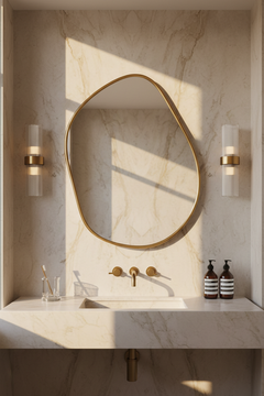 Varaudu Asymmetrical Brass Mirror Handmade Wall Mirror - Antique Brass Bathroom Mirror, Vanity Wall Decor