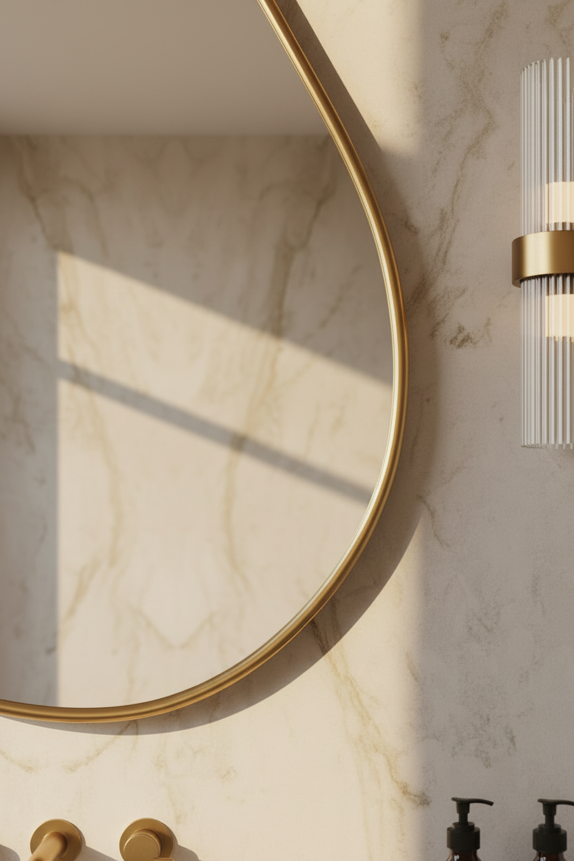 Varaudu Asymmetrical Brass Mirror Handmade Wall Mirror - Antique Brass Bathroom Mirror, Vanity Wall Decor