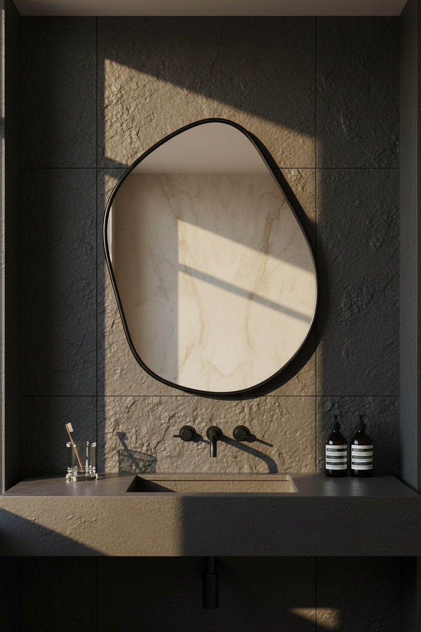 Varaudu Asymmetrical Brass Mirror Handmade Wall Mirror - Antique Brass Bathroom Mirror, Vanity Wall Decor