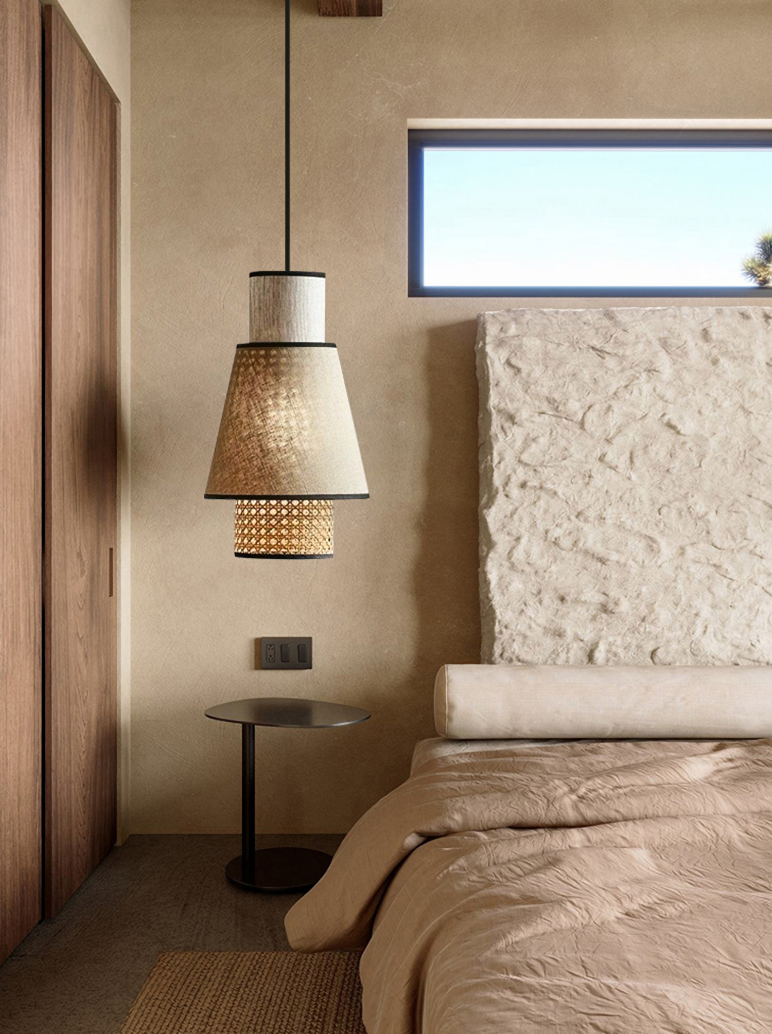 Singapour Cylinder Tiered Rattan Pendant Light