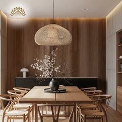 Bathari Wabi Sabi Rattan Pendant Light hanging over dining table