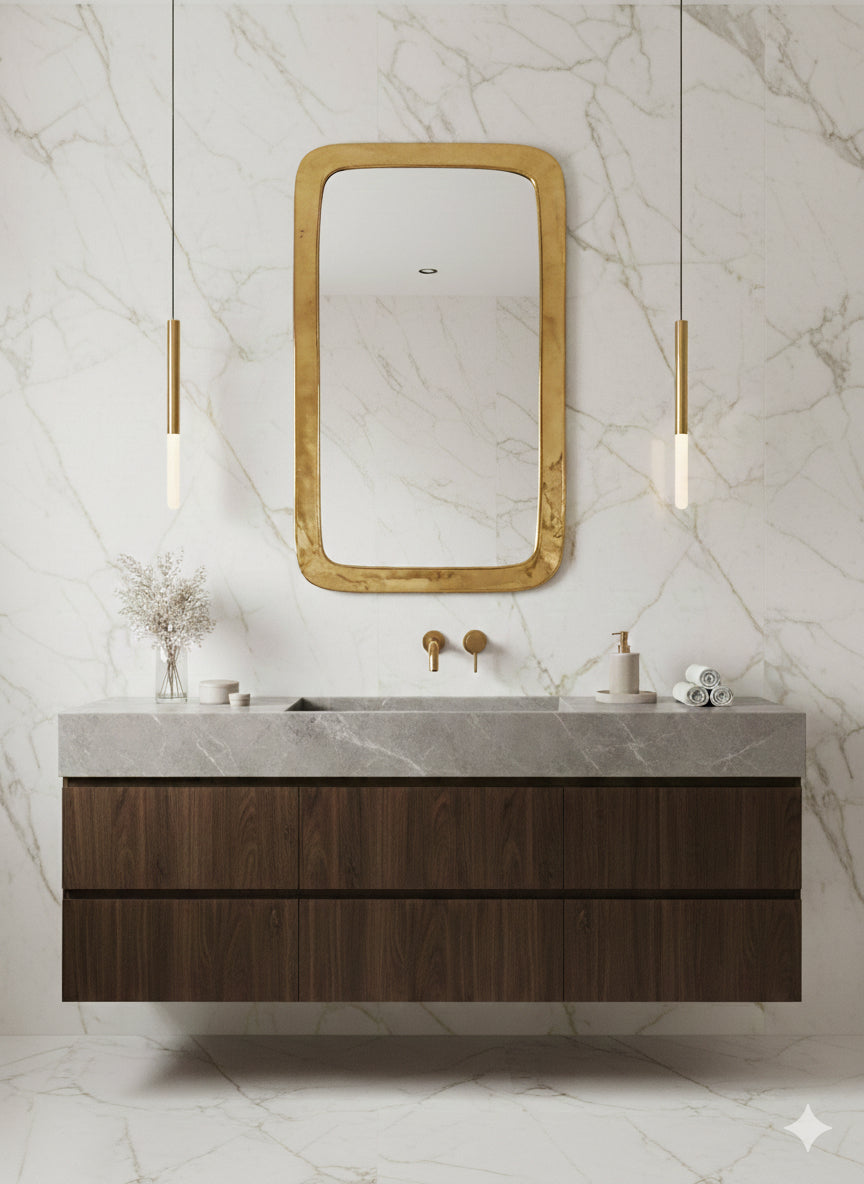 Varaudu Handmade Rectangle Mirrors Gold Brass Frame Mirror 369099657 - Antique Brass Bathroom Mirror, Vanity Wall Decor