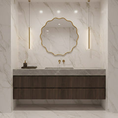 Varaudu Round Wavy Mirrors - Antique Brass Bathroom Mirror, Vanity Wall Decor