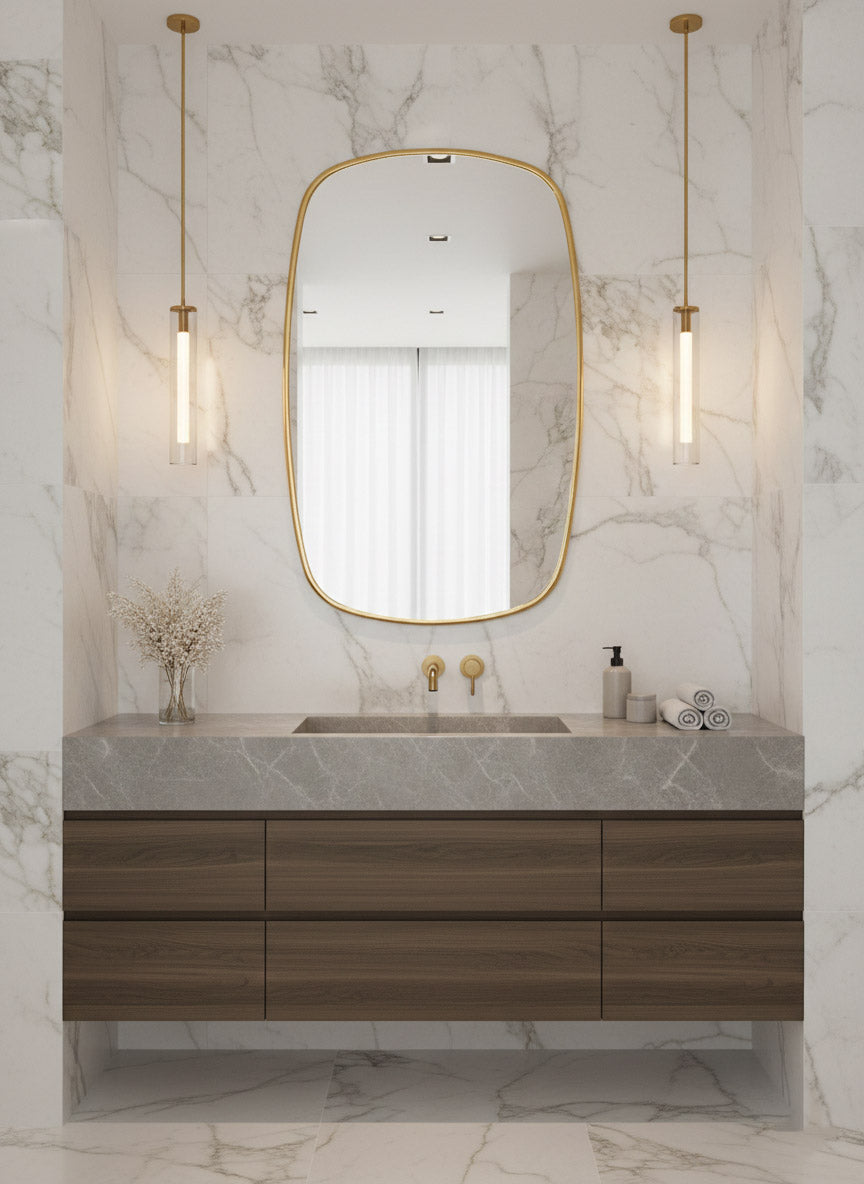 Varaudu Oblong Antique Brass Mirror Rectangular Wall Mirror 369099918 - Antique Brass Bathroom Mirror, Vanity Wall Decor