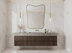 Varaudu Curved Brass Mirror Frame Wall Mirror - Antique Brass Bathroom Mirror, Vanity Wall Decor