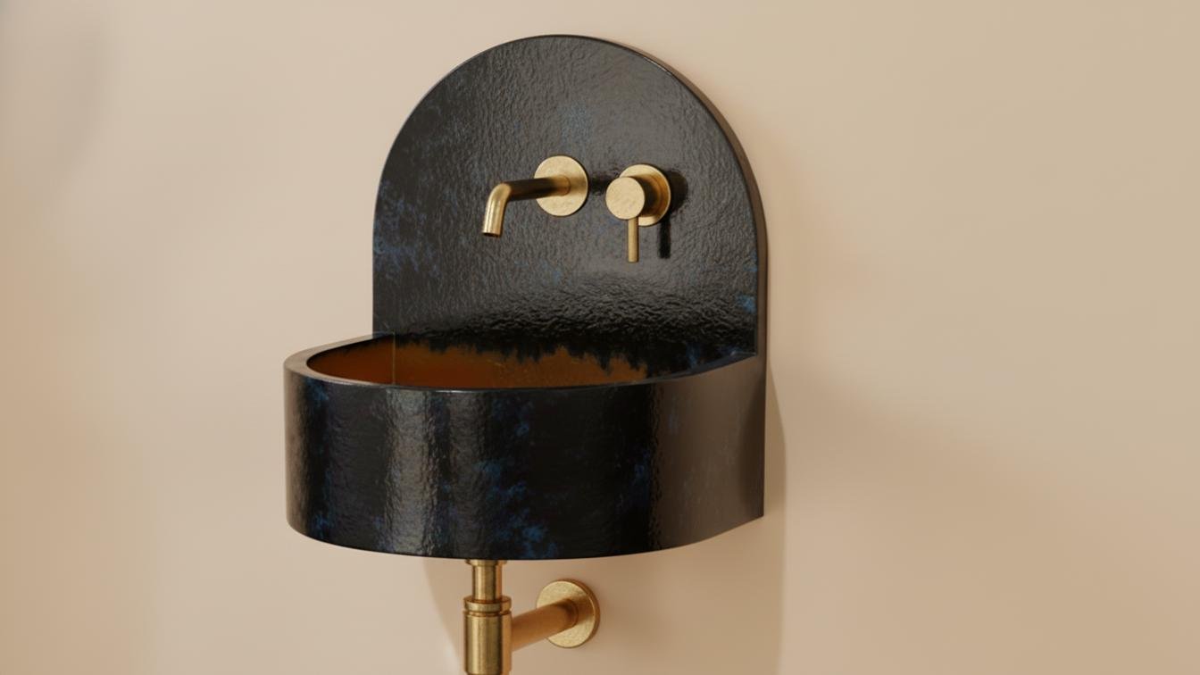 Black and Blue Patina Brass Wall Sink - Luxury Industrial Basin