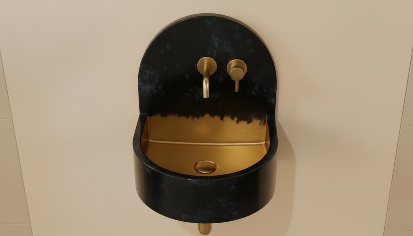 Black and Blue Patina Brass Wall Sink - Luxury Industrial Basin