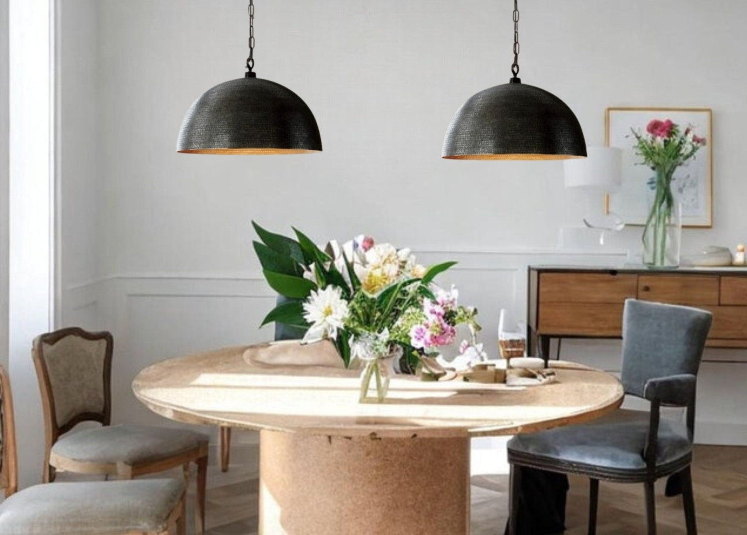 Black Farmhouse Copper Pendant Light - Patina Hanging Lampshade