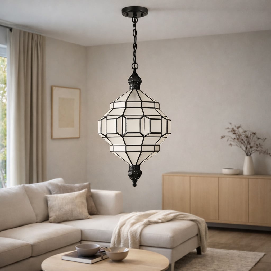 Ornate Glass & Brass Pendant Light