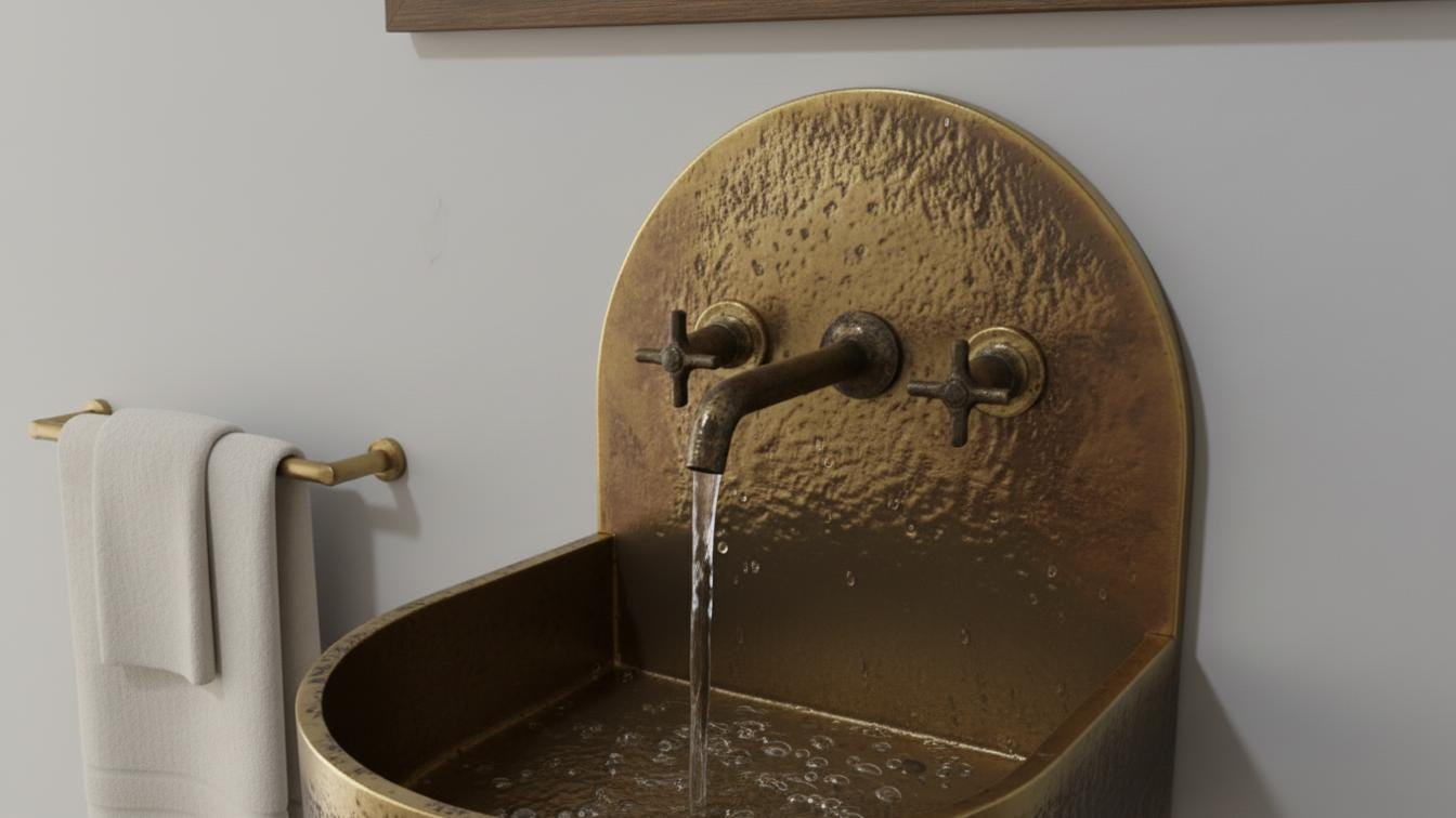 Black Patina Antique Brass Wall Mount Sink - Hammered Basin