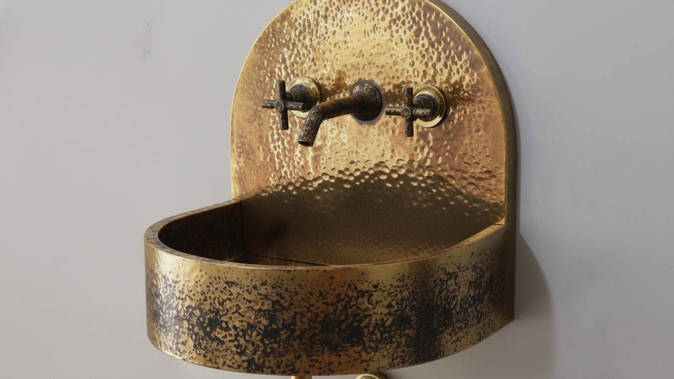 Black Patina Antique Brass Wall Mount Sink - Hammered Basin
