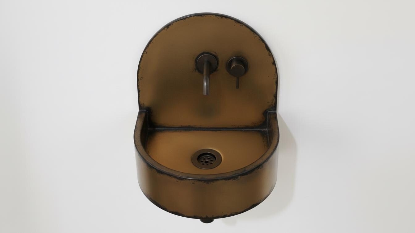 Black Patina Antique Brass Wall Sink - Semi Circular Basin