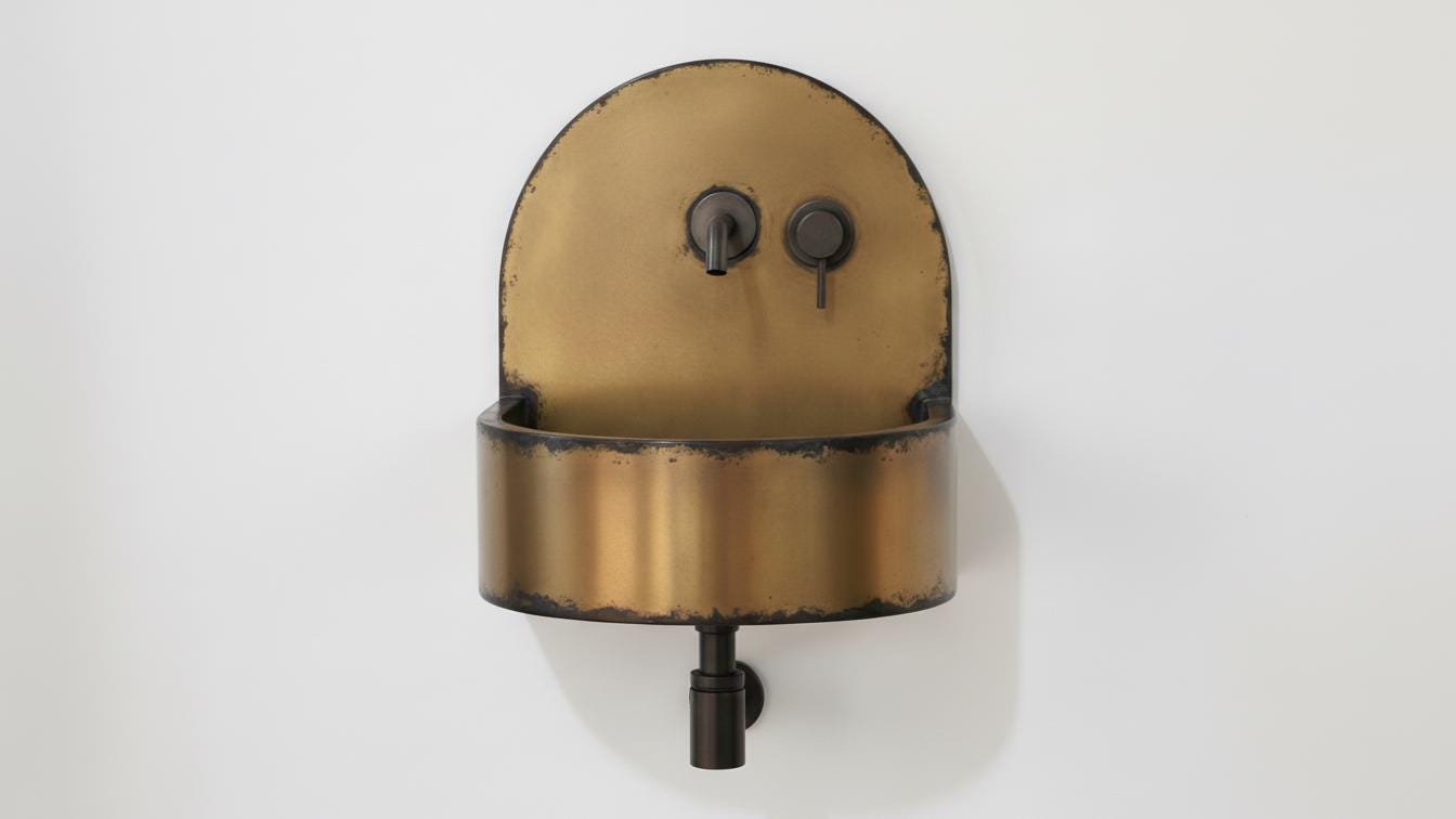 Black Patina Antique Brass Wall Sink - Semi Circular Basin