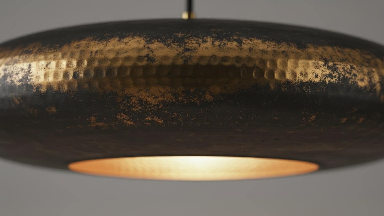 Black Patina Brass Pendant Light - Hammered Saucer Hanging Lamp