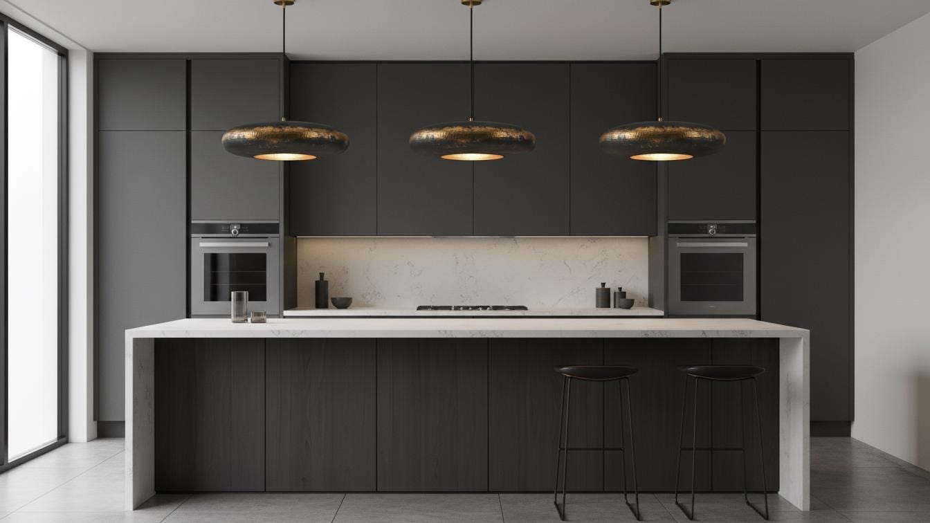 Black Patina Brass Pendant Light - Hammered Saucer Hanging Lamp