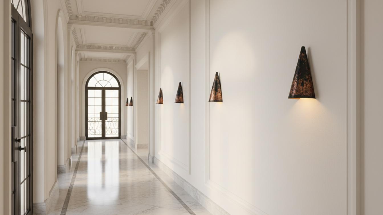Black Patina Copper Cone Sconce - Hammered Artisan Wall Light