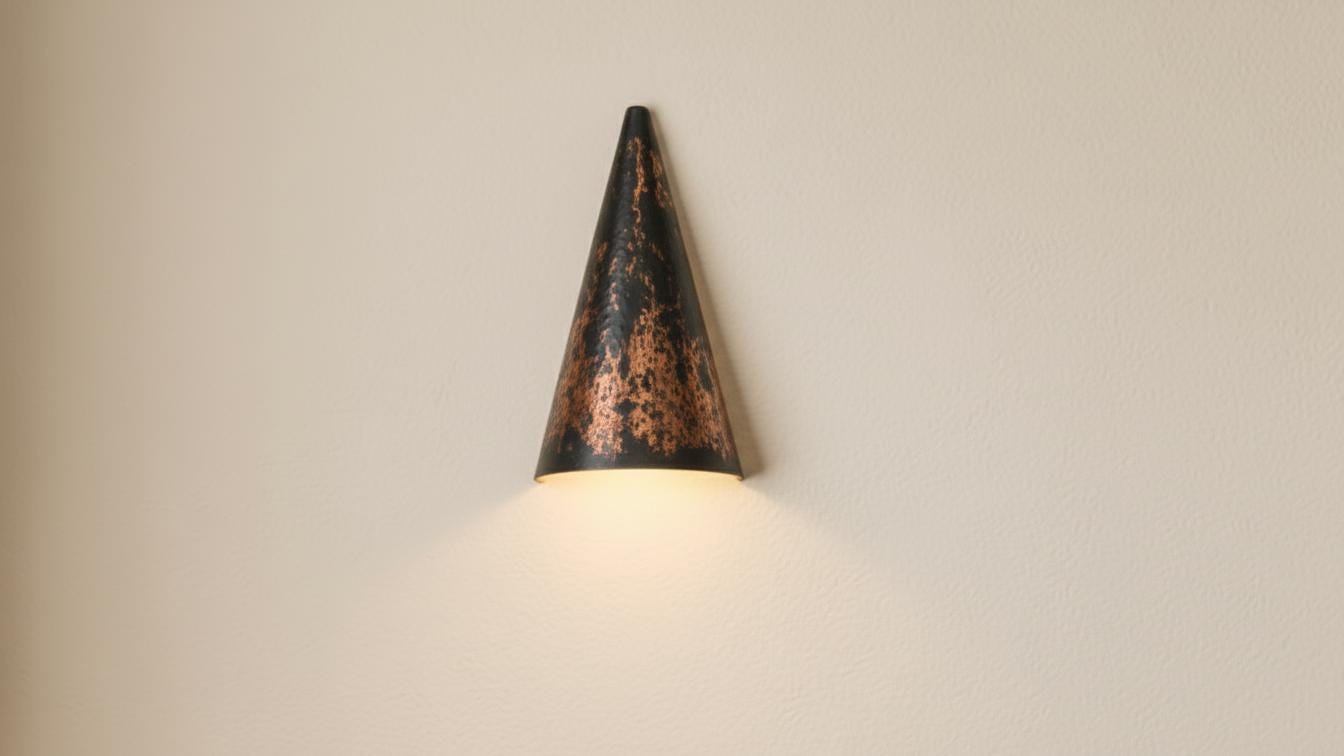 Black Patina Copper Cone Sconce - Hammered Artisan Wall Light