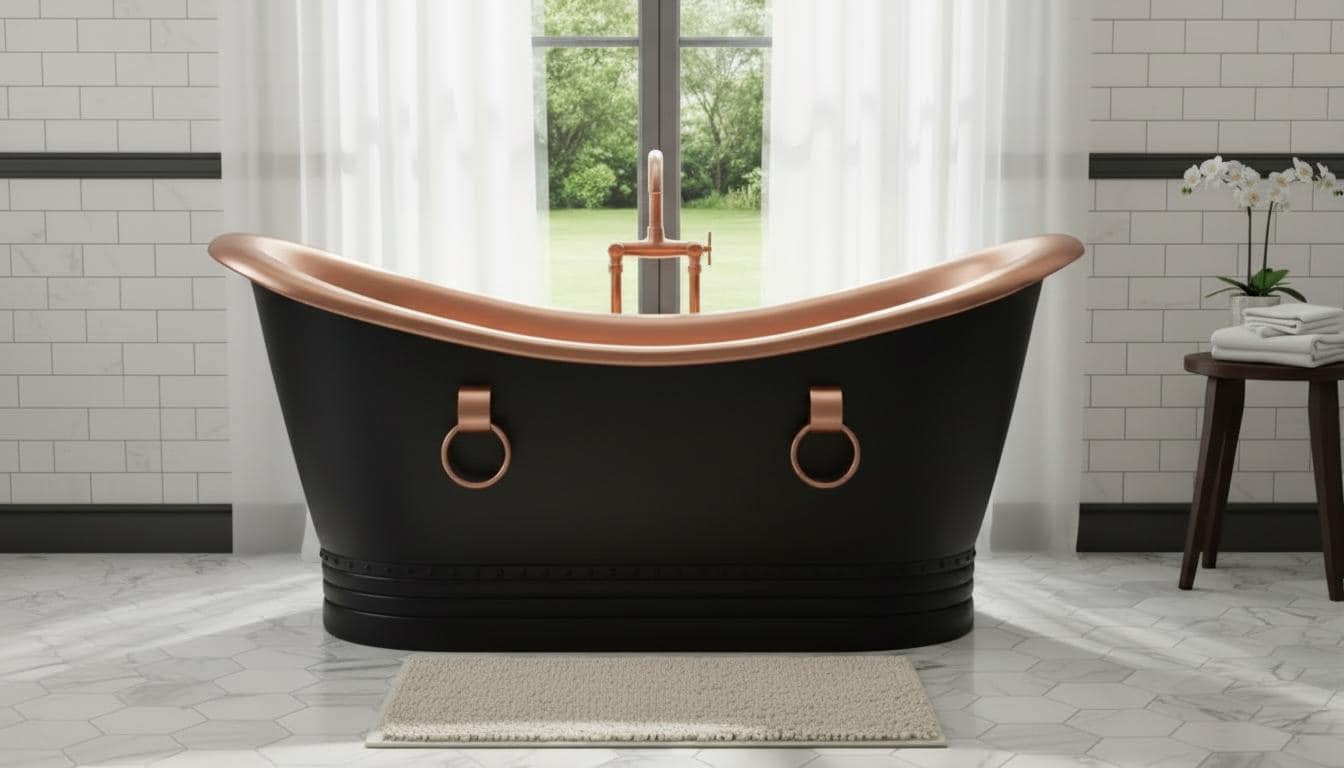 Black Patina Copper Freestanding Bathtub - Double Slipper Tub